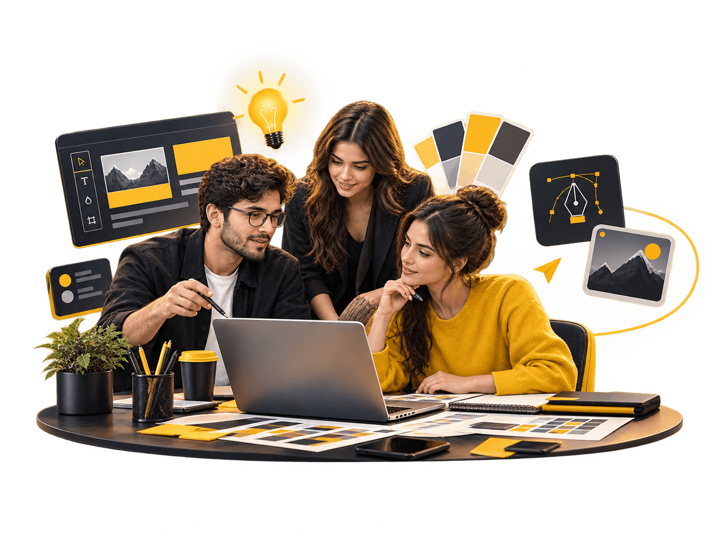 DOWORK team discussing digital marketing and business growth